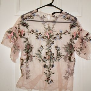 Zara sheer pink embroidered top